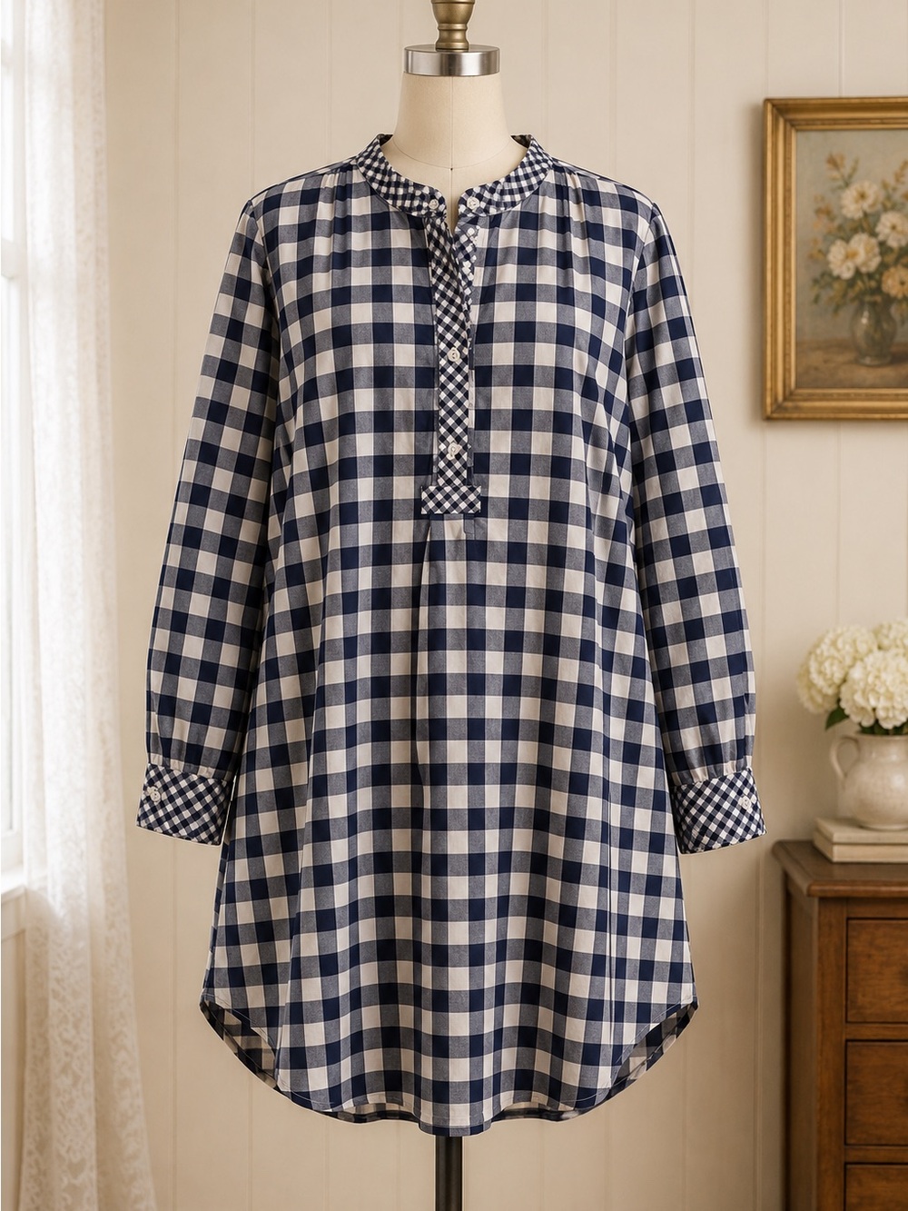 Draper James x ❤️ Lands’ End Gingham nightshirt 2X Blue White Cotton